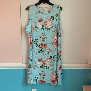 Floral Sleeveless Dress - Blue and Pink